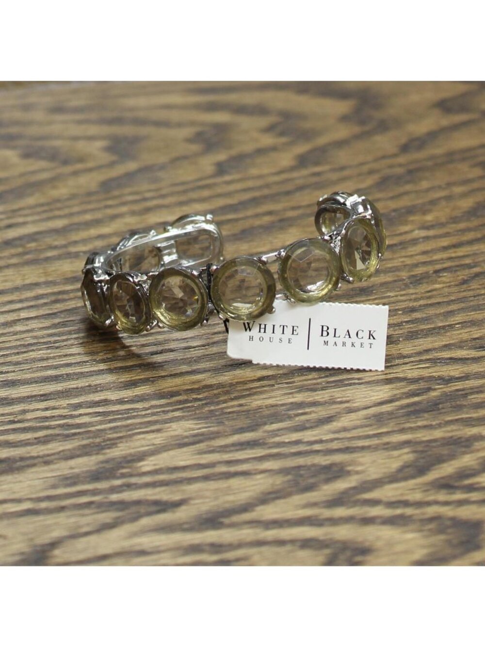NWT White House Black Market Stone Open Cuff Bracelet Silver Gray / Yellow 3"